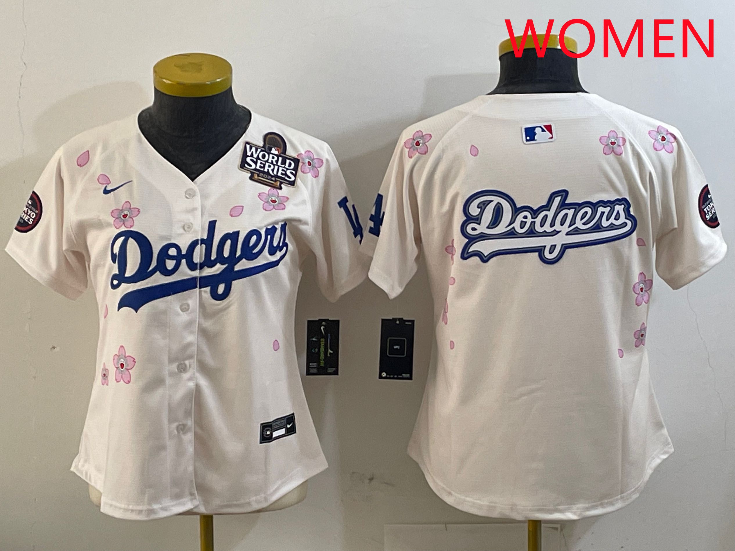 Women Los Angeles Dodgers Blank Cream Sakura Edition 2025 Nike MLB Jersey style 15->women mlb jersey->Women Jersey